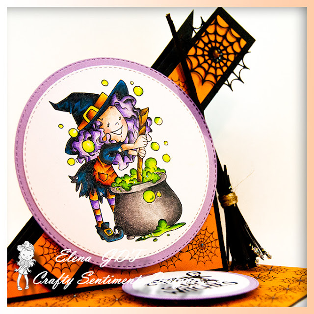 Twisted easel card wth Witchy Stew for Happy Halloween