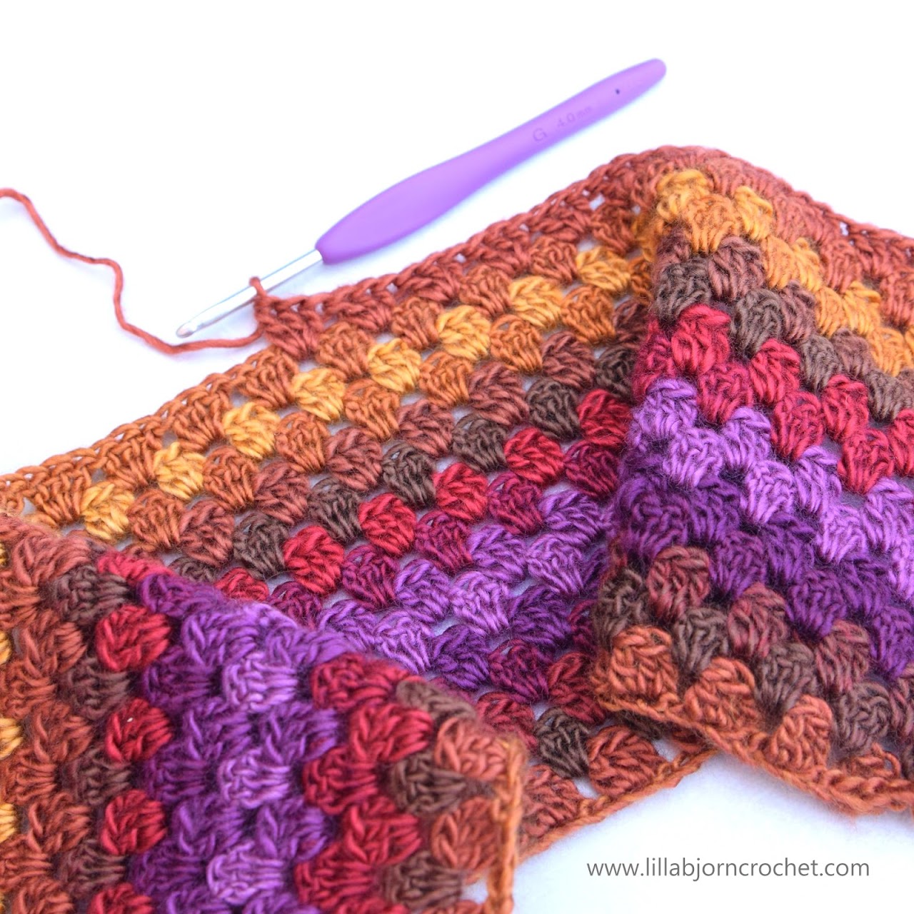 Granny crochet stitch and variagated yarn. www.lillabjorncrochet.com