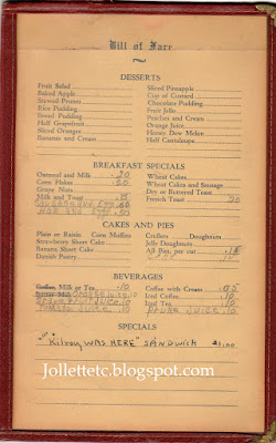 Valley Diner 1940s menu Toms Brook VA https://jollettetc.blogspot.com