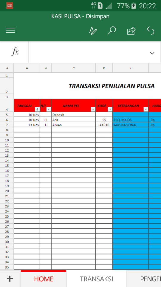Pembukuan Pulsa Elektrik Format Excel Arie Indo Blog