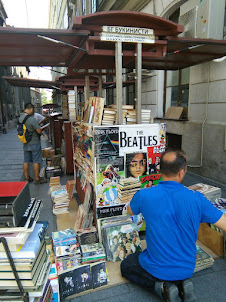Street booksellers of pop and music culture in Belgrade.