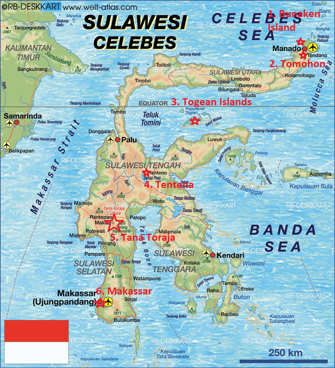 SONNENTANZ: Reiseroute Sulawesi / Indonesien (7.8. - 4.9.13)