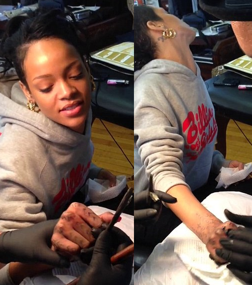 Rihanna gets Maori tattoo hammered onto hand | You