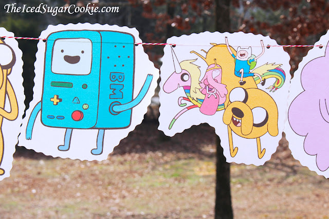 Adventure Time Birthday Party Flag Hanging Bunting Banner Garland-Finn The Human, Jake The Dog, Beemo, Lady Rainicorn, Princess Bubblegum, Lumpy Space Princess, Ice King