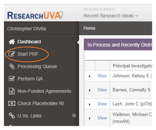 Image of the sidebar menu as it appears in ResearchUVA