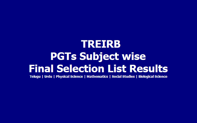 TREIRB PGT Final Selection List Results of English PGTs 2019 TREIRB PGT Final Selection List Results of English PGTs 2019