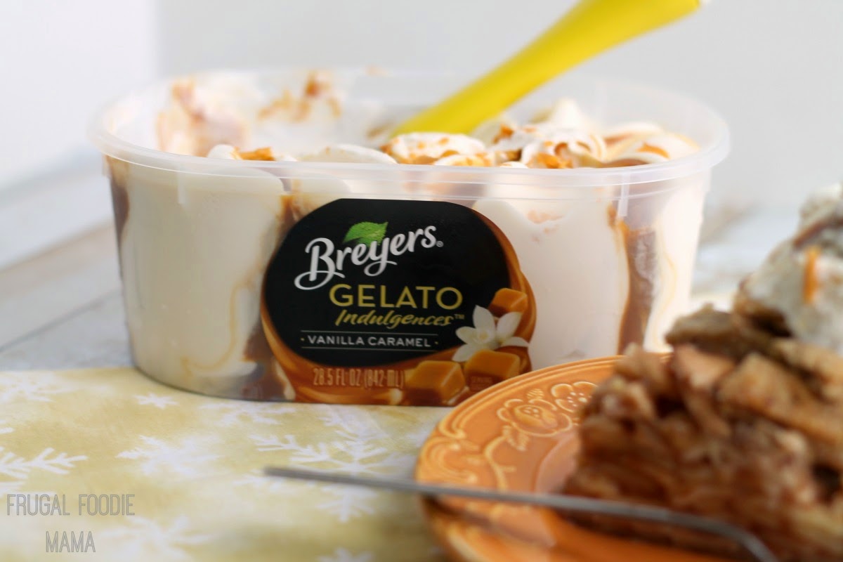 Breyers Apple Pie A La Mode- a classic apple pie made with a toasted pecan crust and topped with creamy Breyers Vanilla Caramel Gelato #ad #spon #MySweetHolidays