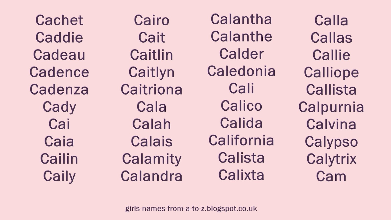 Girls Names From A To Z Girls Names Starting With C