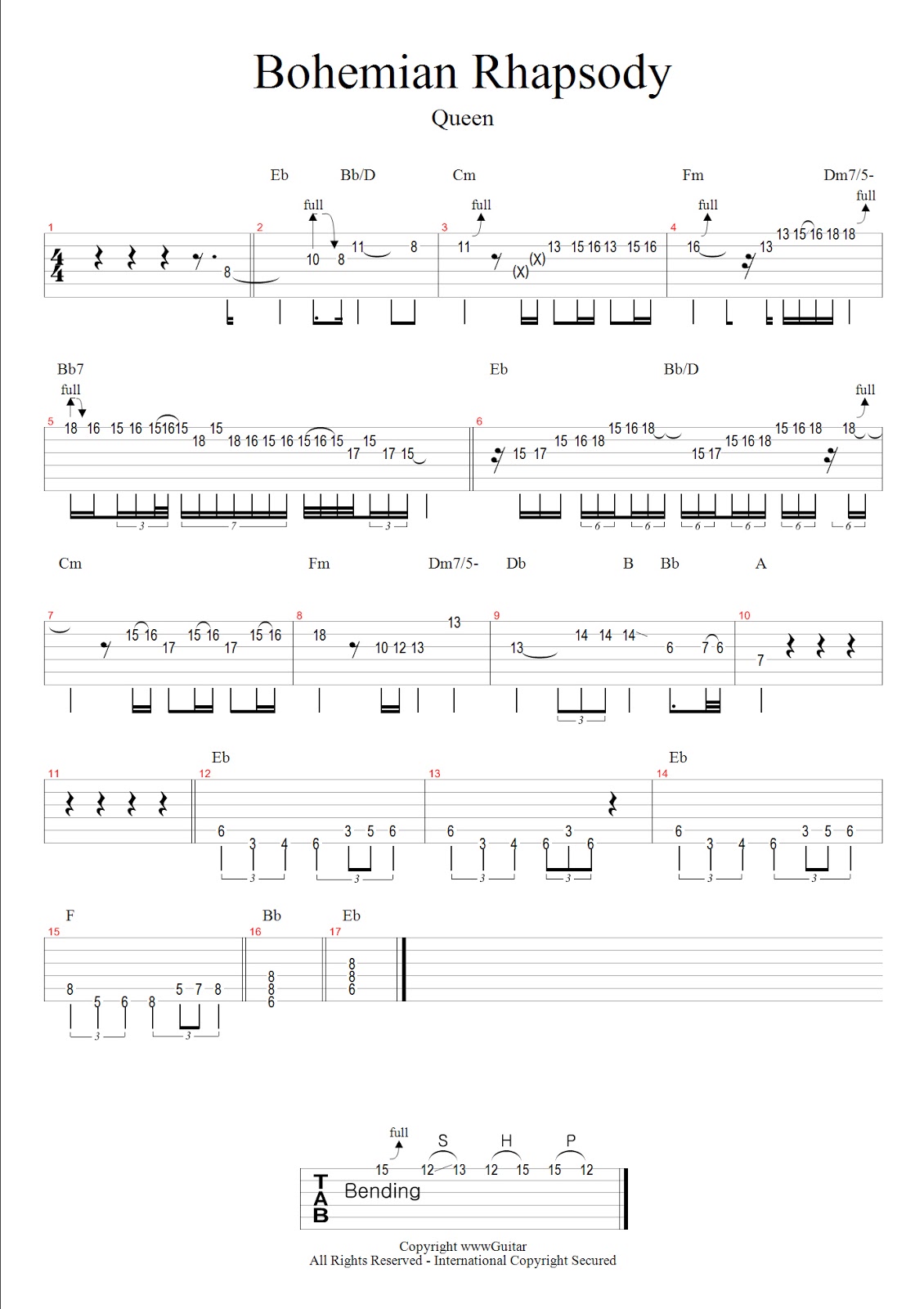 queen bohemian rhapsody (tab) score