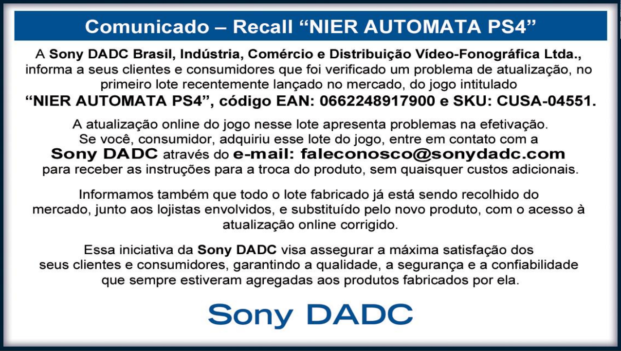 NieR Automata (PS4/PC) tem cópias físicas com problemas no Brasil