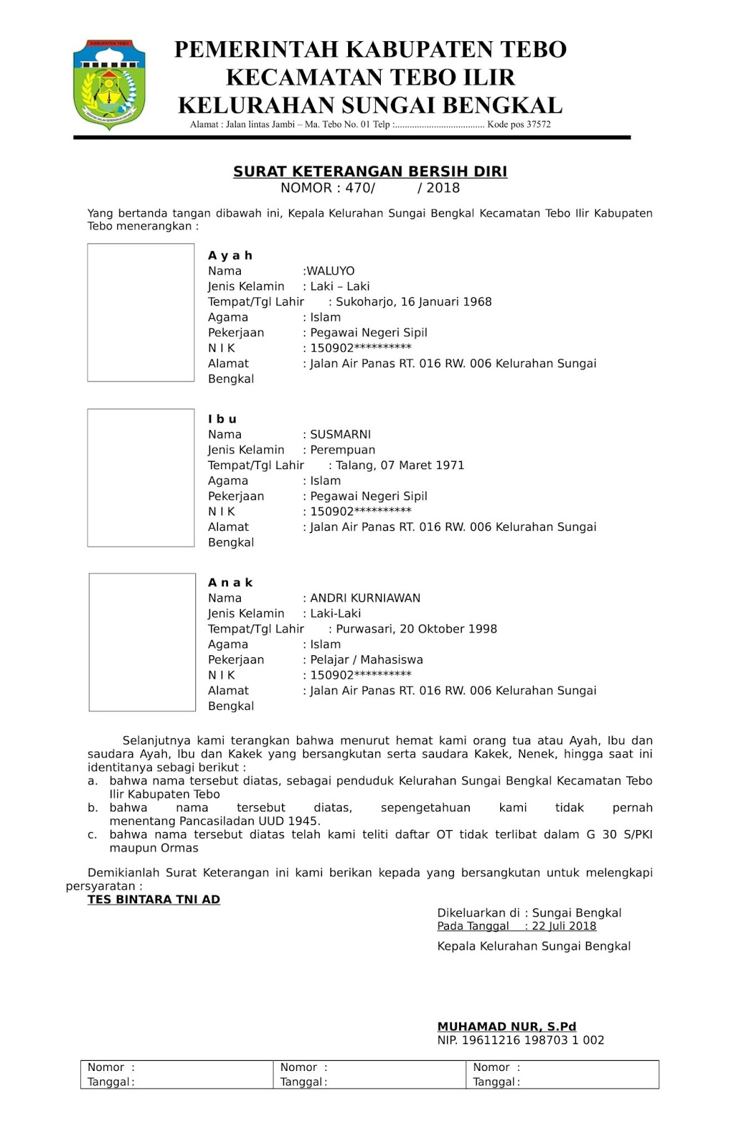 Contoh SKBD yang Benar