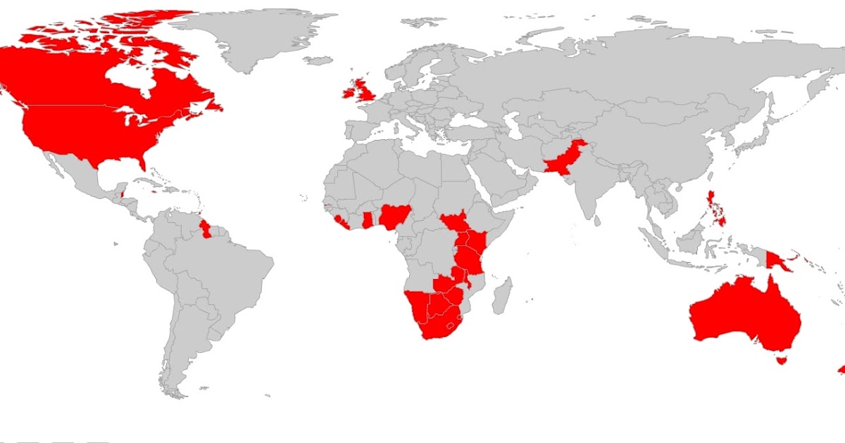 Карта мира с англоговорящими странами