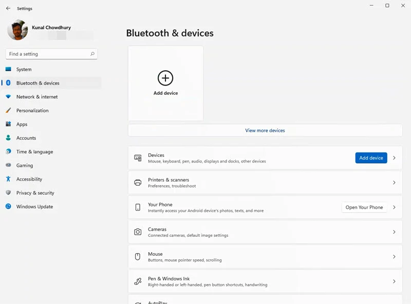 A quick look to Windows 11 Settings app - Bluetooth & devices