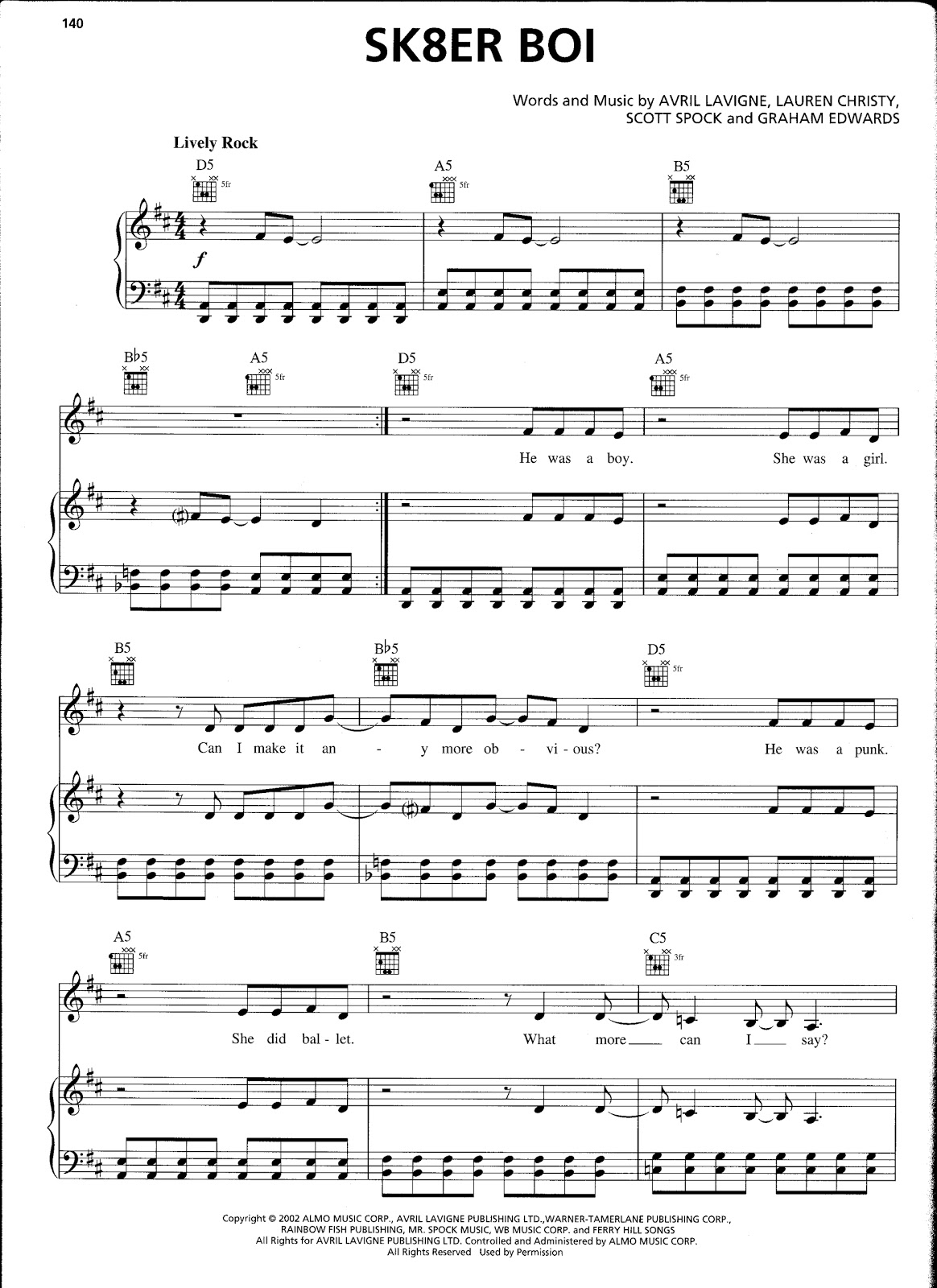 Partitura de Sk8er Boi de Avril Lavigne para piano gratis Partituras