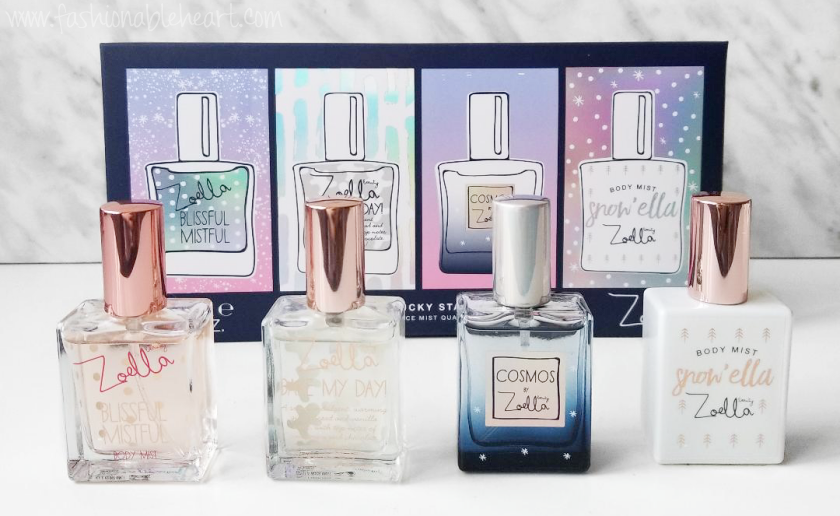 bblogger, bbloggers, bbloggerca, canadian beauty blogger, beauty blog, zoella, zoella beauty, holiday, 2018, cosmos, collection, four lucky stars, fragrance mist, body mist, blissful mistful, bake my day, cosmos, snow'ella, milky way bath, milky way bath milk powder, bath milk, galaxy, product review, perfume, scent