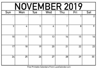 Free Printable Calendar November 2019