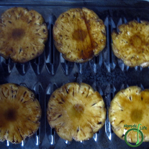 Morsels of Life - Balsamic Roasted Pineapple Step 3 - Coat pineapple in sauce, Then, bake at 400F until slightly caramelized. (Or throw it on the grill.) Brush sauce over pineapple a few more times as it's cooking.