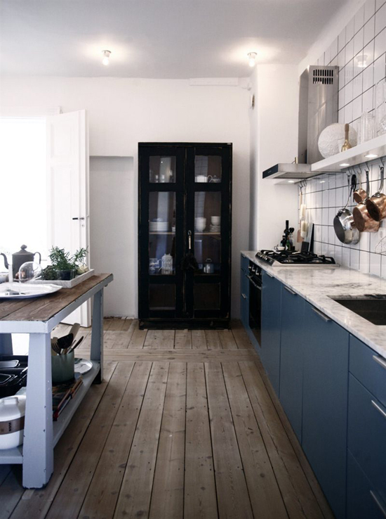 Kitchen with slate blue cabinets
