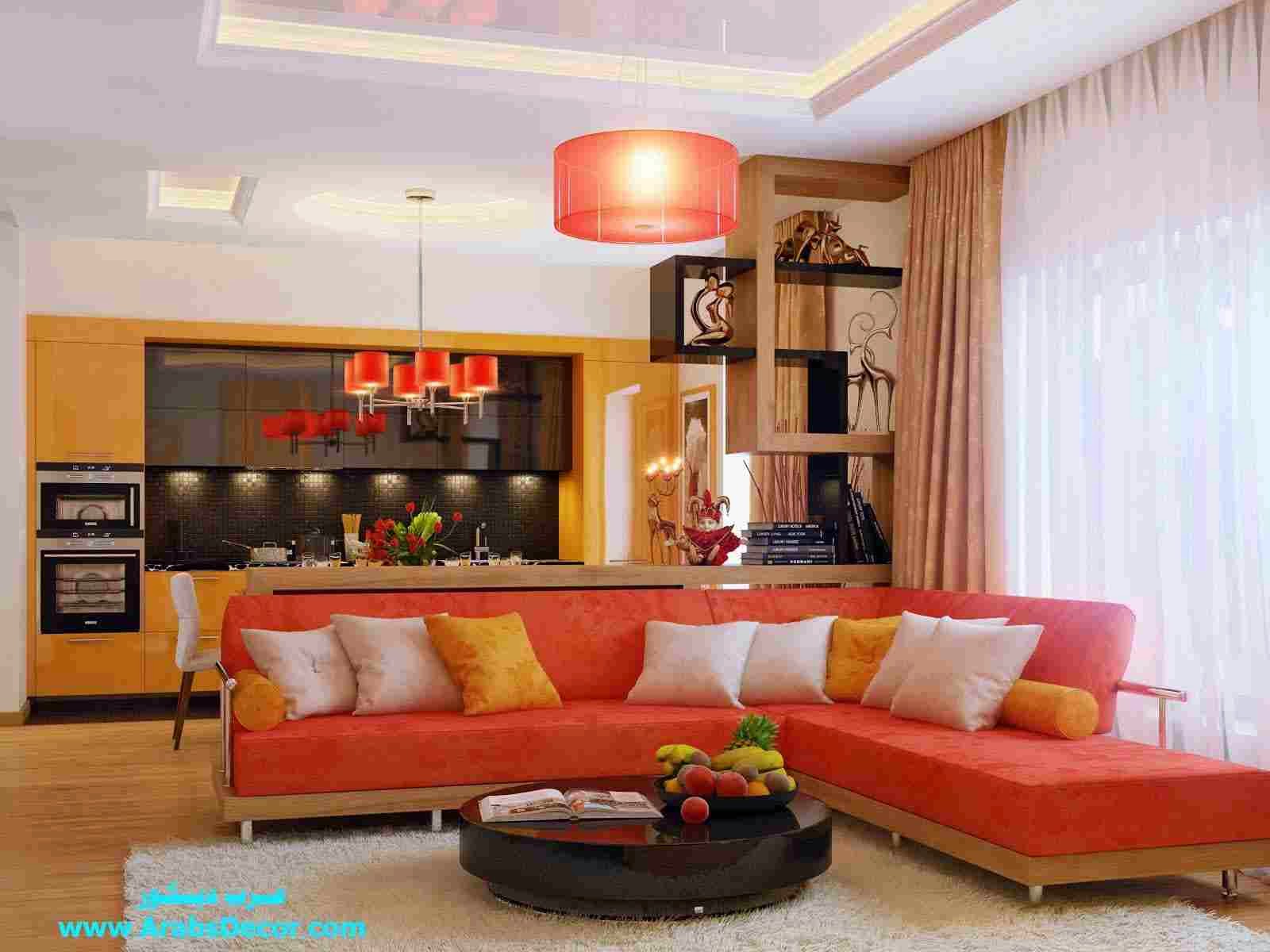 غرف معيشة 2014 ديكورات غرف معيشة باللون البرتقالى جميلة جدا