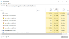 Checking memory and processor usage in Windows 10 Task Manager