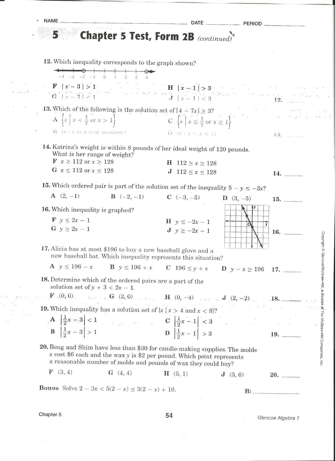 Coach Gober S Algebra Class Chapter 5 Test Form 2b Assigned January 16