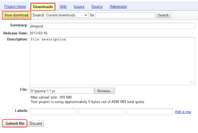 How to host JavaScript file on Google Code for free - DIMPOST