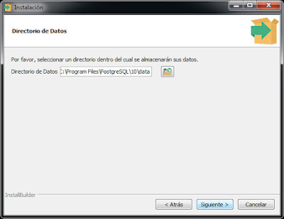 Instalador PostgreSQL - Directorio de Datos Instalador PostgreSQL - Directorio de Datos