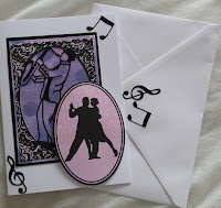 Couple dancing with a Sax player in background - C5 white card with envelope Couple dancing with a Sax player in background - C5 white card with envelope