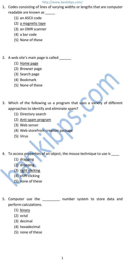 ibps computer question papers with answers