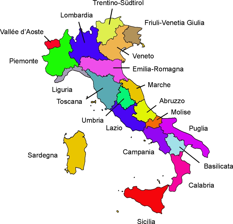 División Política En Mapa De Italia