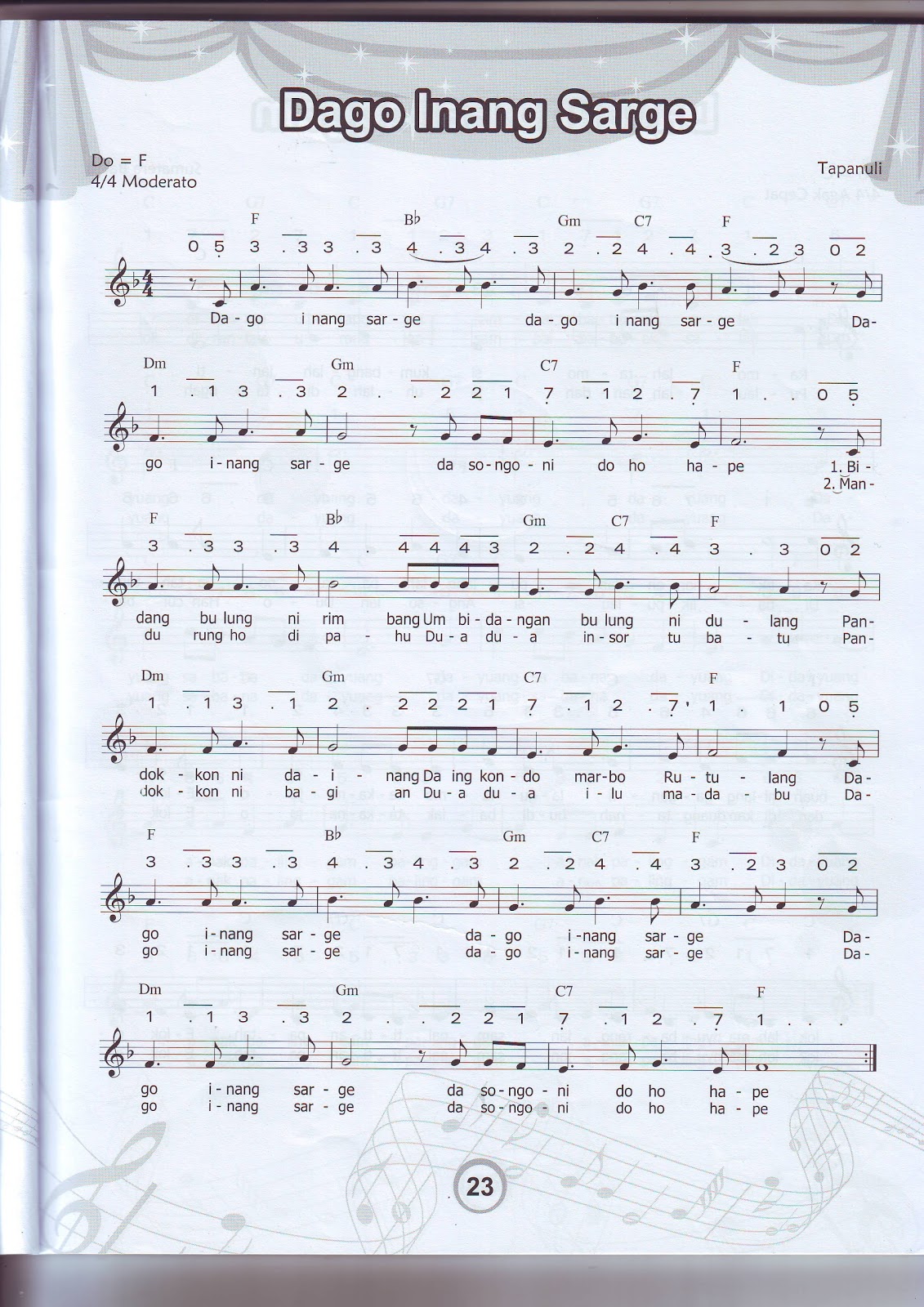 32 Lagu Daerah Dengan Not Angkan dan Not Balok