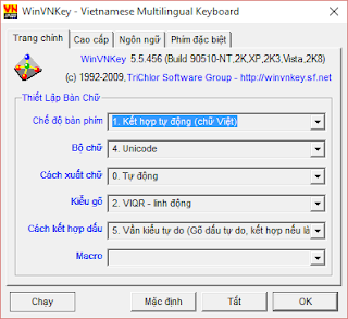 Giao diện chính WinVNKey