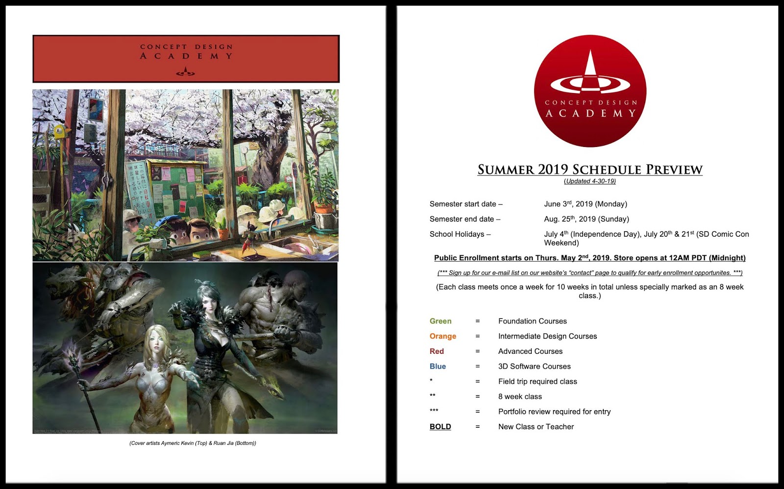 Concept Design Academy: CDA Summer 2019 Schedule Preview~!!! Concept Design Academy: CDA Summer 2019 Schedule Preview~!!!