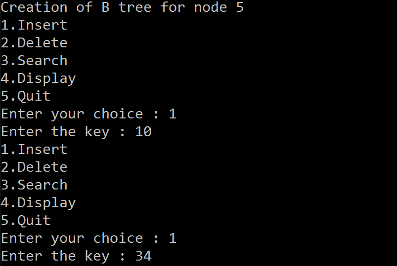 C code to implement B Tree