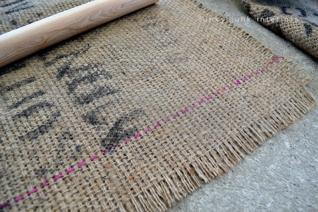 Learn how to make this $7.00 burlap coffee bean bag window treatment using burlap coffee sacks and a closet dowel! Easy window treatment loaded with rustic charm! Click to read full tutorial.