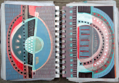 acrylic and mixed-media paintings on paper in my 5x7 sketchbook titled ARCHAEA