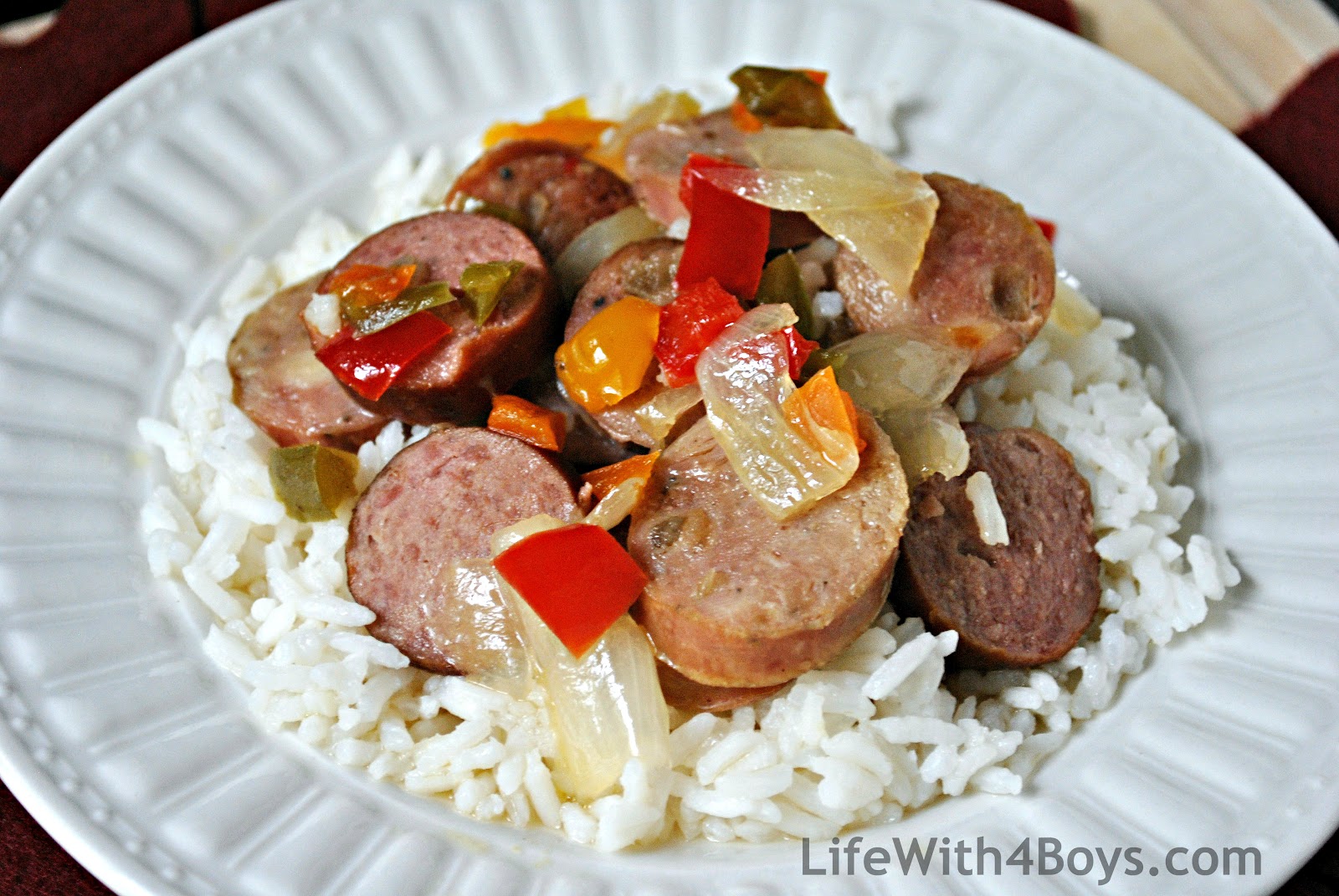 Life With 4 Boys Slow Cooker Sausage with Onions and Peppers