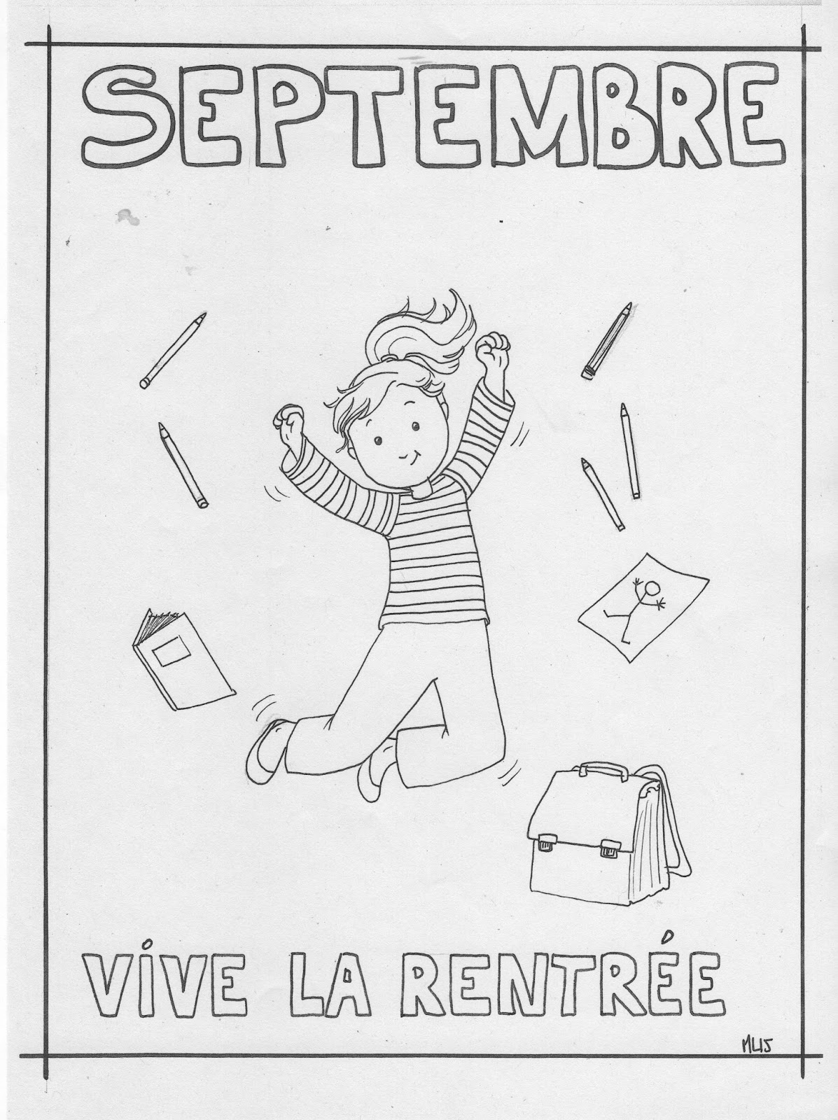 Coloriage Mois De Septembre Maternelle BIBOUCHE EN CLASSE : coloriage de septembre