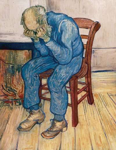 Idoso com a Cabeça em suas Mãos Pinturas de Van Gogh - (Pos-Impressionismo) Pintor Holandês