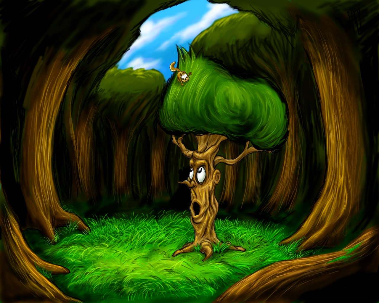 3D Cartoon Tree In Forest Wallpaper Wallpaper HD Desain