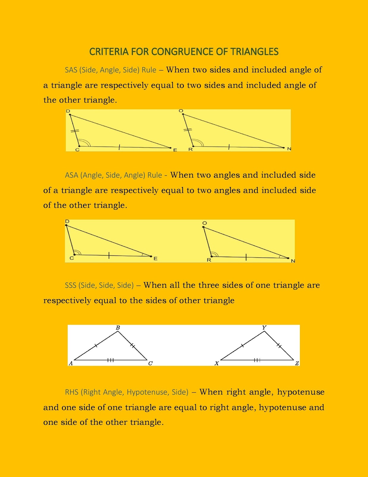 CRITERIA FOR CONGRUENCE OF TRIANGLES