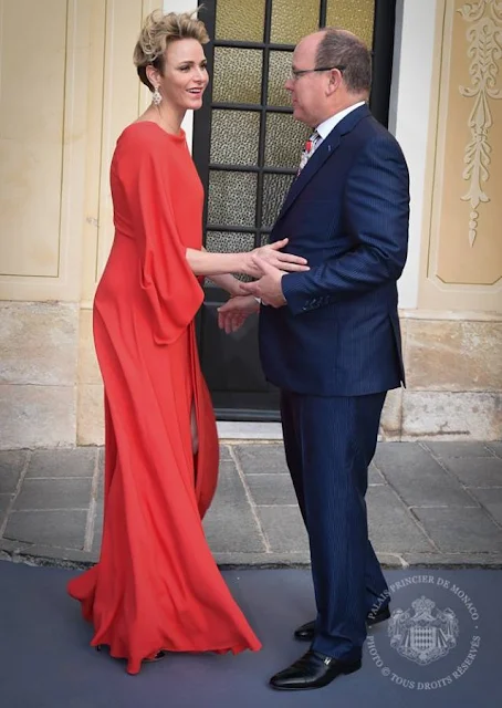 Prince Albert, Princess Charlene of Monaco and Princess Caroline of Hannover held a a reception for Monaco Grand Prix Formula 1 at Prince's Palace in Monaco.