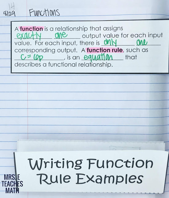 Functions and Writing Function Rules Interactive Notebook Page
