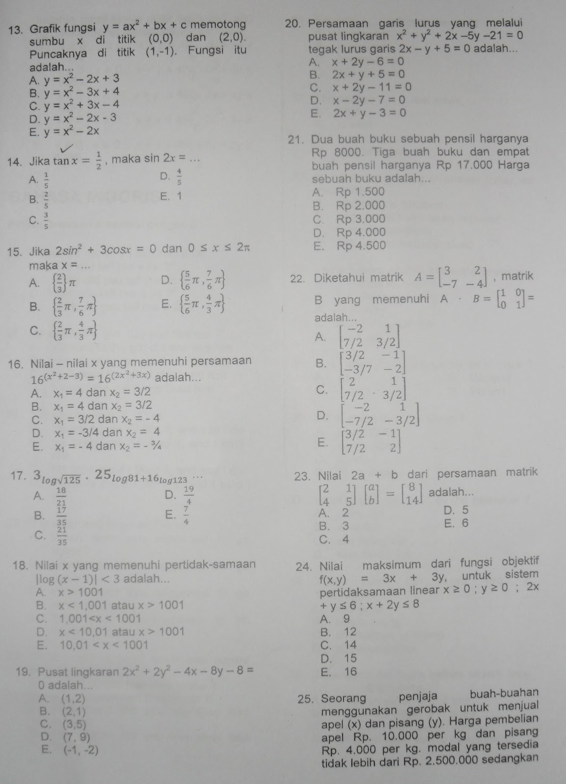 Soal Tes Masuk Manajemen Unpam