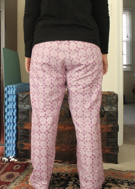 Flannel pajama pants with a hacked yoga waist made from the Simplicity 1563 sewing pattern.