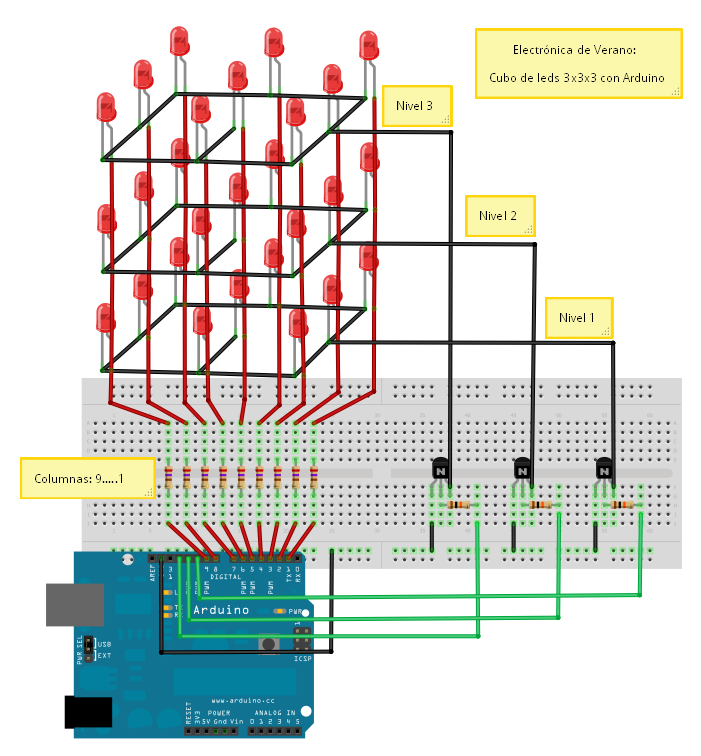 3x3x3 Led Cube Arduino Circuit Diagram