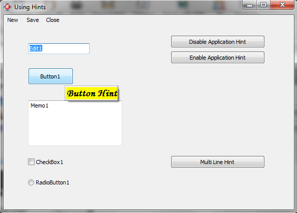 Hints or Tool Tips in Delphi Application
