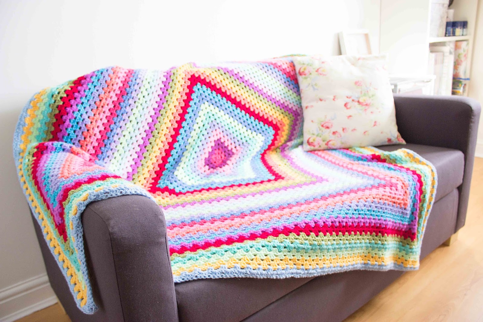 floral and feather All the colours granny square blanket inspired by
