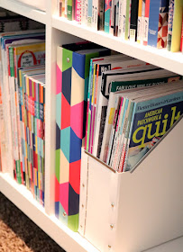 Sewing Room organization tips for storing quilt patterns, magazines, and books from A Bright Corner