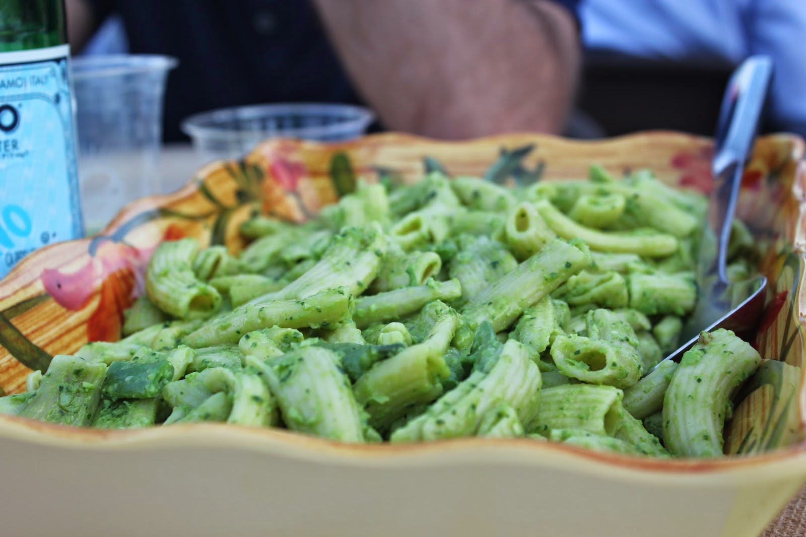 Fresh pasta with English pea and garlic scape pesto at Dinner in the Field at Volante Farms, Needham, Mass.